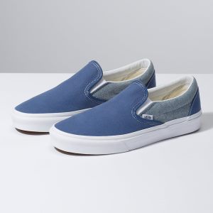 Vans Bayan Kaykay Ayakkabısı Chambray Slip-On Lacivert/Beyaz | 60496-971